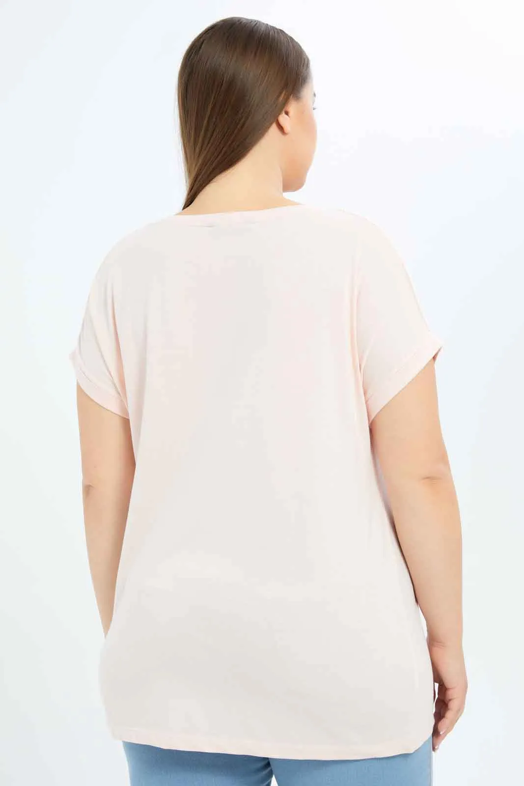 Women Pink drop shoulder T-Shirt