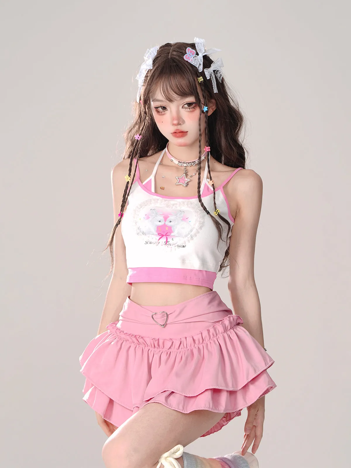 Young Eyes Shibuya Essence Puffy Cake Black Pink Short Skirt